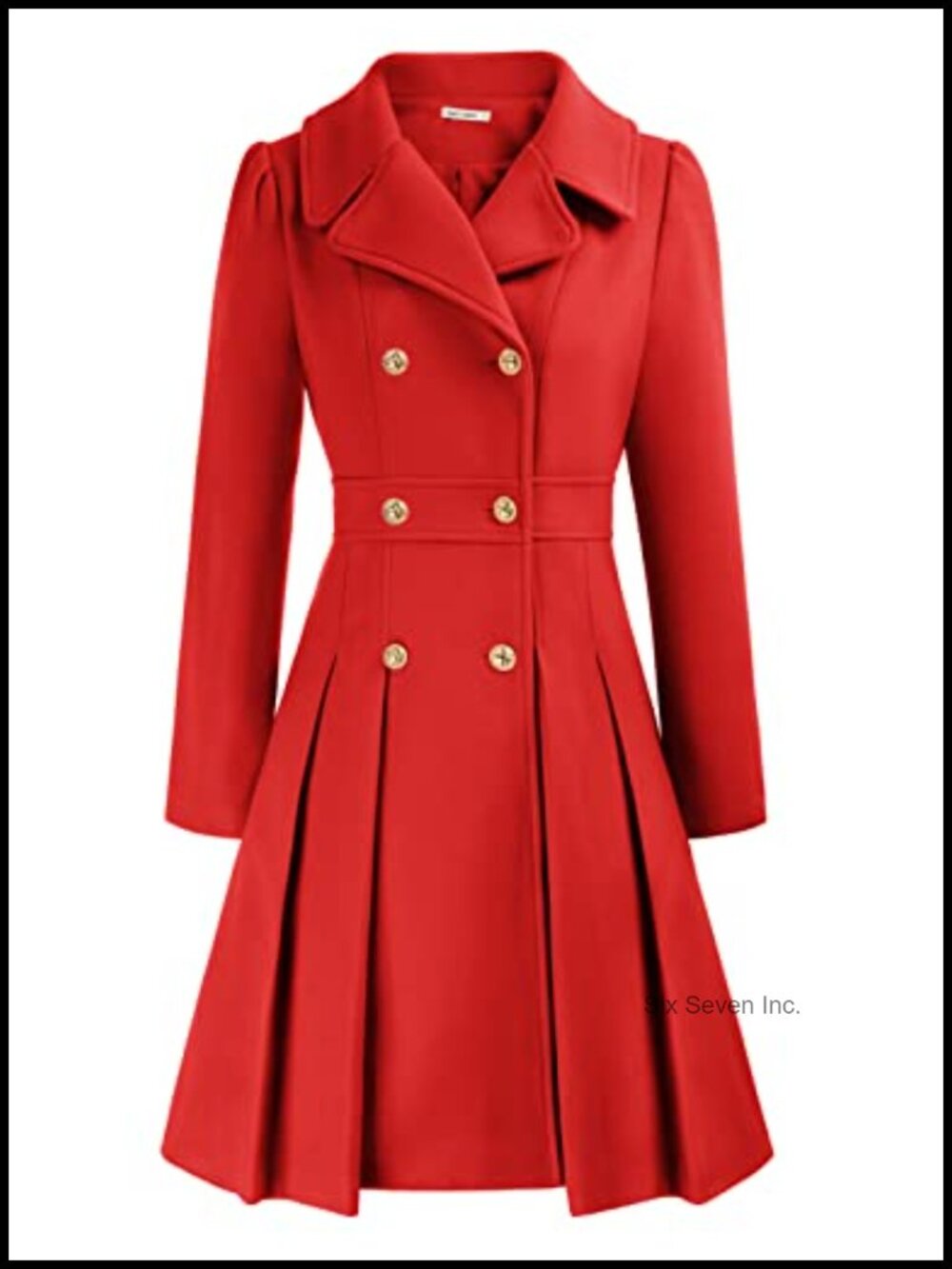 Women's Double Breasted Trench Coat A-Line Knee Length Pea Coat with Pockets